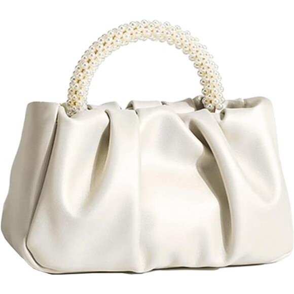 Women Small Pearl Handbags Soft Leather Cream - Picture 1 of 6